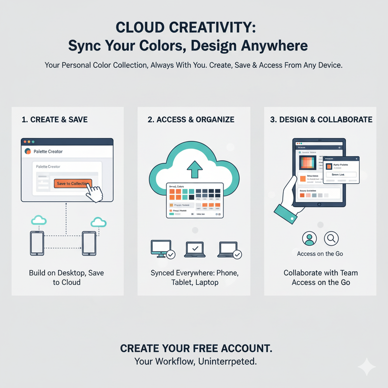 A laptop, tablet, and phone all showing the same color palette