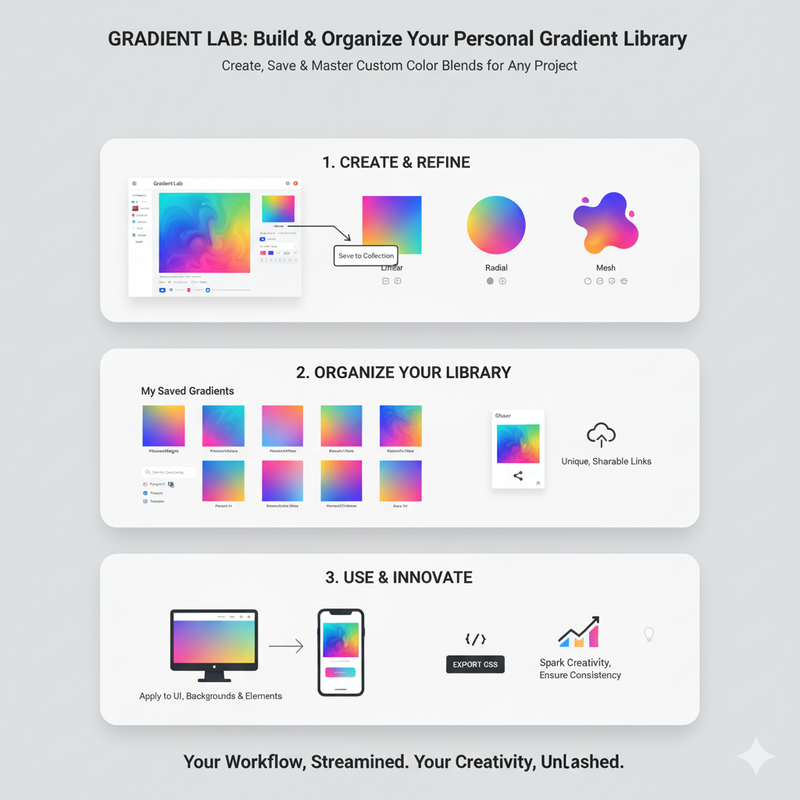 A library of colorful gradient swatches