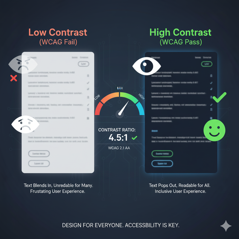 Text on a background with contrast-checking lines