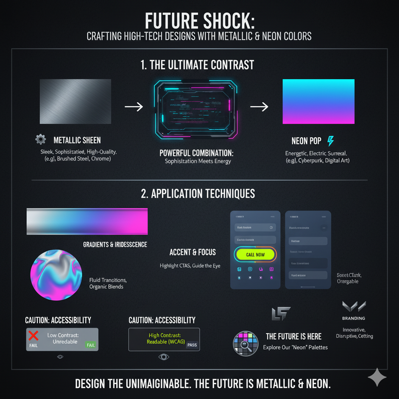 A cyberpunk scene with metallic and neon colors