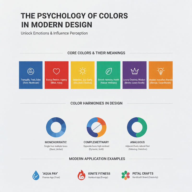 Abstract representation of color psychology with swirling colors and brain silhouettes